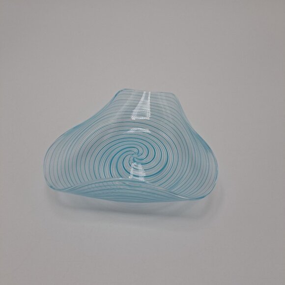 Murano Glass Spiral Design Pin Dish Blue Clear Glass Home Decor - Picture 1 of 13